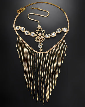 Máscara de Strass Luxuosa com Franjas Longas – Acessório Dourado ou Prateado para Festa, Baile e Fantasia Elegante