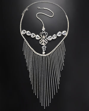 Máscara de Strass Luxuosa com Franjas Longas – Acessório Dourado ou Prateado para Festa, Baile e Fantasia Elegante