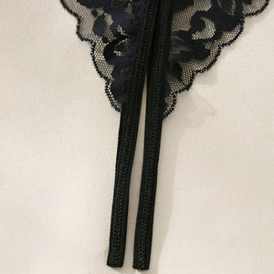 Conjunto de Lingerie Rosa em Renda Transparente e Calcinha Fio Dental com Abertura - Lingerie Sensual e Ousada MB