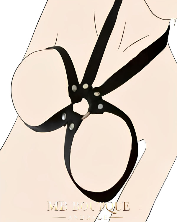 Harness Preto Peitoral Dominatrix – Cinto de Tiras Sensual com Argolas Metálicas