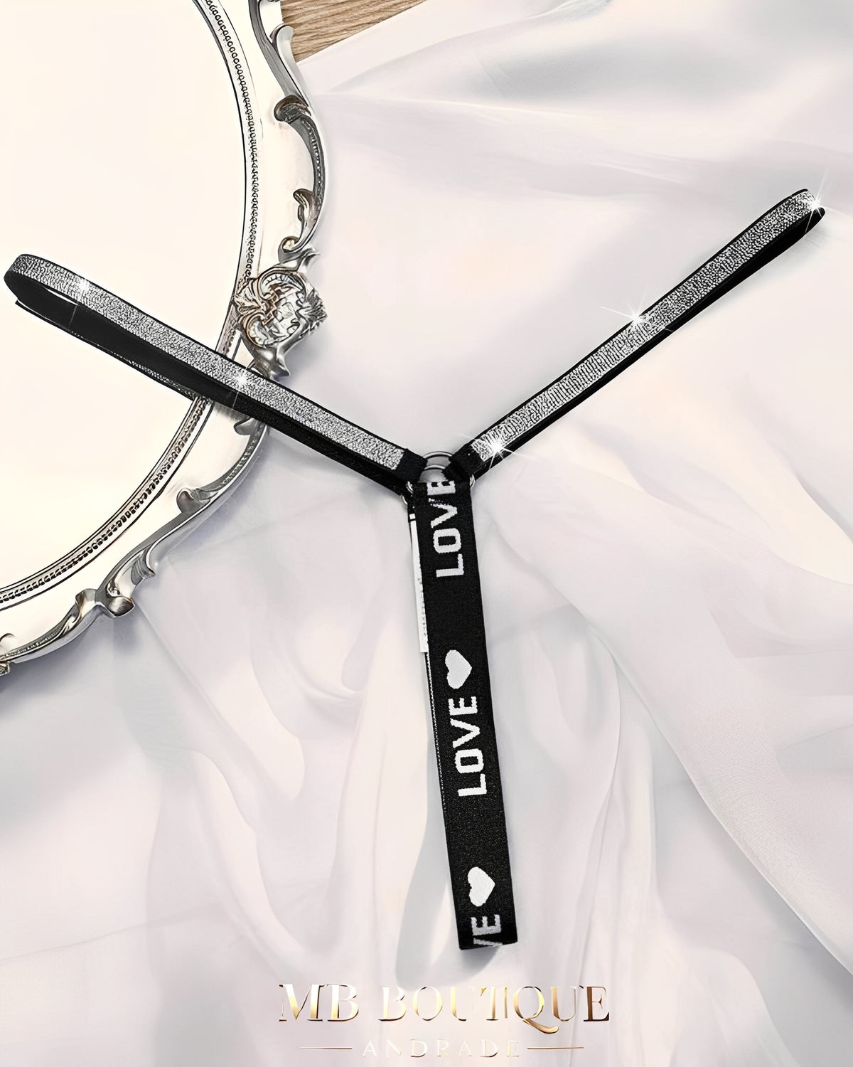 Calcinha Fio Dental Preta com Elástico LOVE em Brilho - Lingerie Sensual Feminina P ao GG