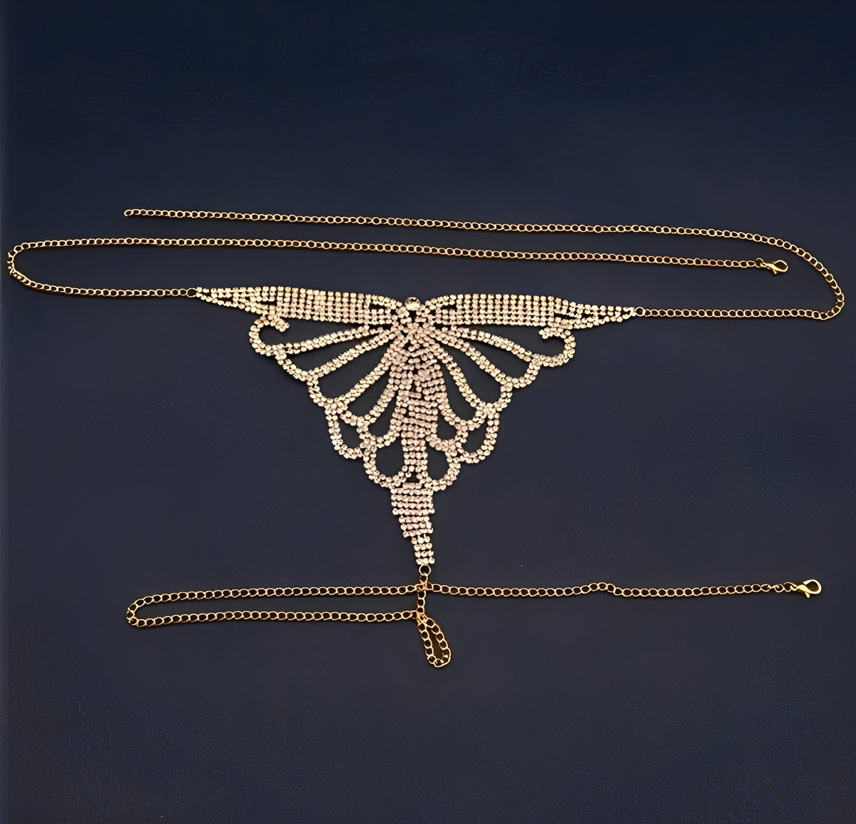 Calcinha Borboleta com Strass e Cinta-Liga – Coleção Gold | Lingerie Luxuosa