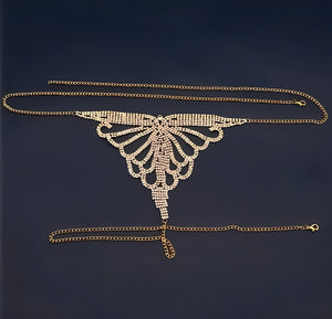 Calcinha Borboleta com Strass e Cinta-Liga – Coleção Gold | Lingerie Luxuosa