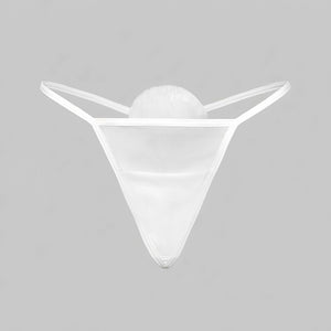 Calcinha Fio Dental Coelhinha com PomPom - Lingerie Sensual em Tule Transparente Rosa, Preto ou Branco | Calcinha Sexy Feminina P ao GG