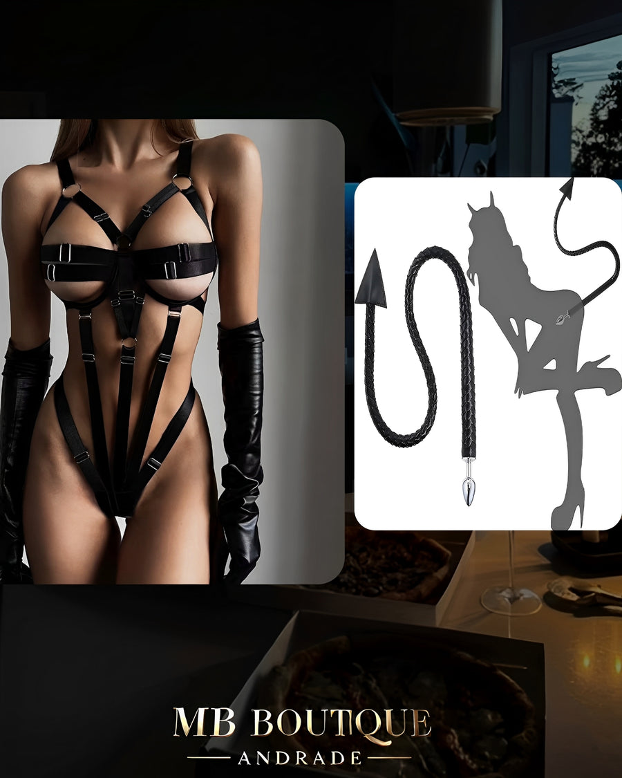Kit Cena Proibida – Body Dominatrix + Chicote com Plug