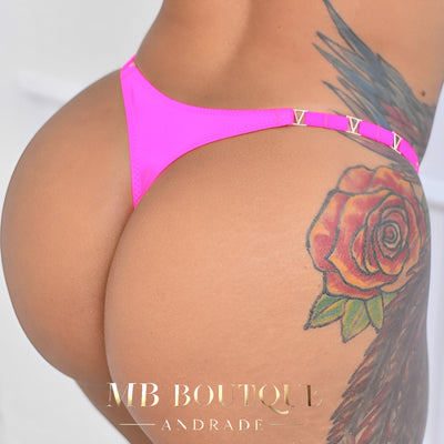 Calcinha Fio Dental com detalhes Dourados - Lingerie Feminina de Luxo em Pink, Branco com Preto e Preto