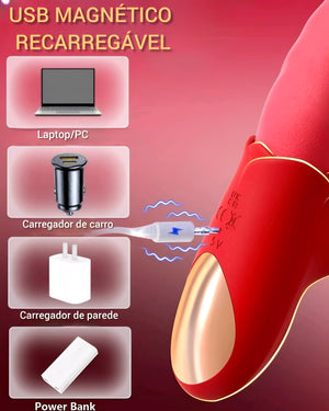 Vibrador Sucção e Língua Estimuladora com 10 Vibrações – Estimulador Clitoriano e Ponto G em Silicone Soft, Recarregável e à Prova D’Água