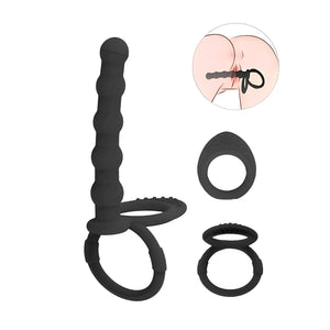 Colar Peniano Preto com Estimulador Anal – Silicone Macio para Dupla Penetração