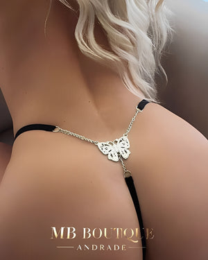 Calcinha Fio Dental Sensual com Alça Transparente Regulável – Lingerie Feminina Preta, Branca e Vermelha P ao GG