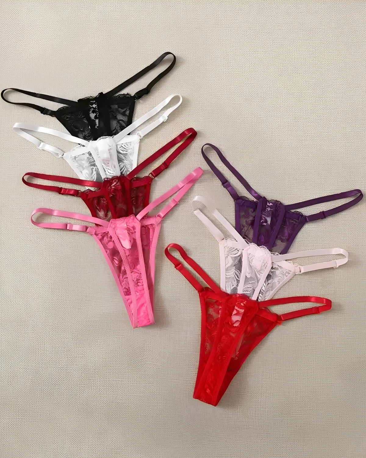 Calcinha Fio Dental Sensual com Alça Transparente Regulável – Lingerie Feminina Preta, Branca e Vermelha P ao GG