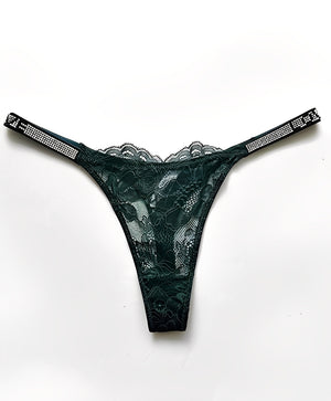 Calcinha Fio Dental de Renda com Strass Brilhante – Lingerie Luxuosa, Sexy e Sofisticada para Noites Especiais
