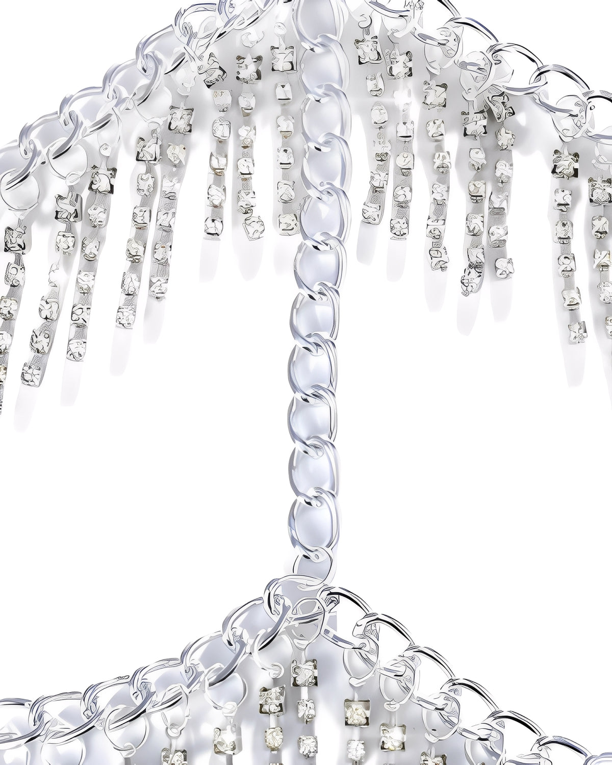 Máscara de Strass Luxo com Correntes Douradas ou Prateadas – Joia Facial Exclusiva para Festa, Show, Balada e Ensaios Sensuais