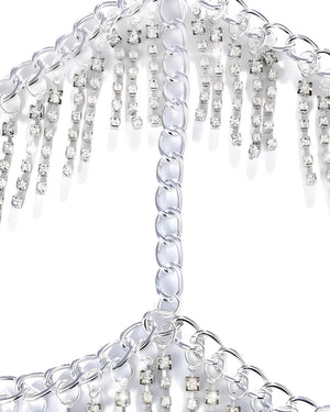 Máscara de Strass Luxo com Correntes Douradas ou Prateadas – Joia Facial Exclusiva para Festa, Show, Balada e Ensaios Sensuais