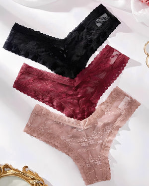 Calcinha Confortável Rendada com Tiras Cruzadas - Lingerie Sensual Feminina Rose, Preta ou Vermelha