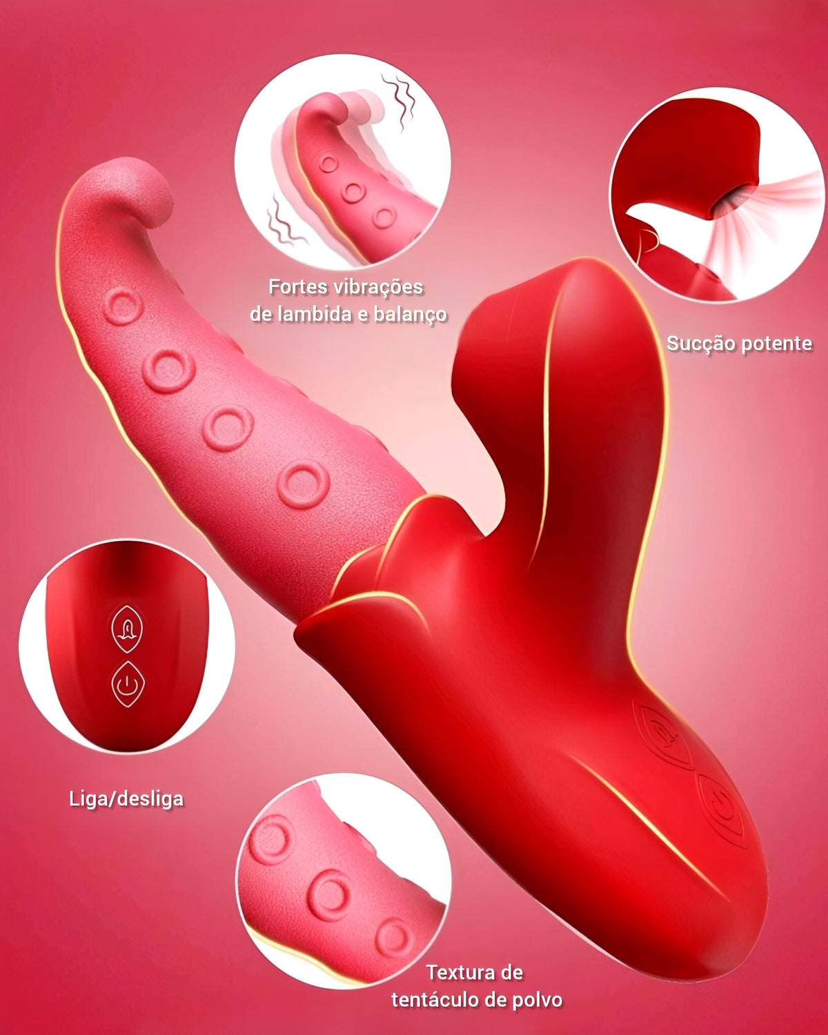Vibrador Sucção e Língua Estimuladora com 10 Vibrações – Estimulador Clitoriano e Ponto G em Silicone Soft, Recarregável e à Prova D’Água