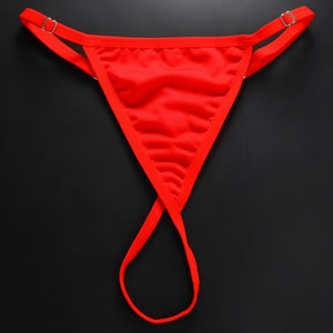 Calcinha Fio Dental Luxo com Pedra Vermelha em Strass e Corrente Metálica - Lingerie Sensual Feminina - Cores vermelho, Preto e branco