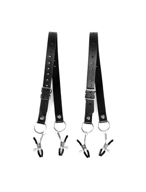 Acessório BDSM – Presilhas Ajustáveis para Seios e Clitóris em Couro PU