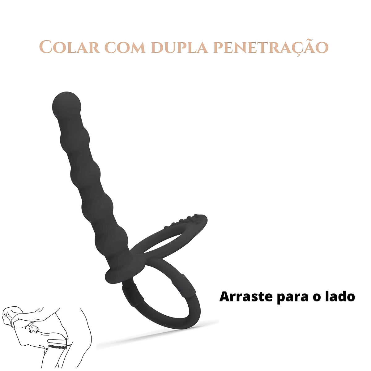 Colar Peniano Preto com Estimulador Anal – Silicone Macio para Dupla Penetração