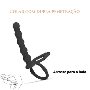 Colar Peniano Preto com Estimulador Anal – Silicone Macio para Dupla Penetração