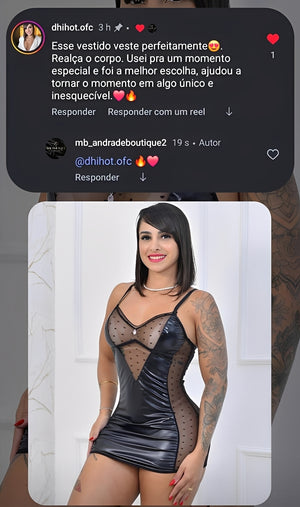 Vestido Sexy Preto com Tule e Vinil Sem Bojo – Sensual, Justo e Elegante (P ao GG)