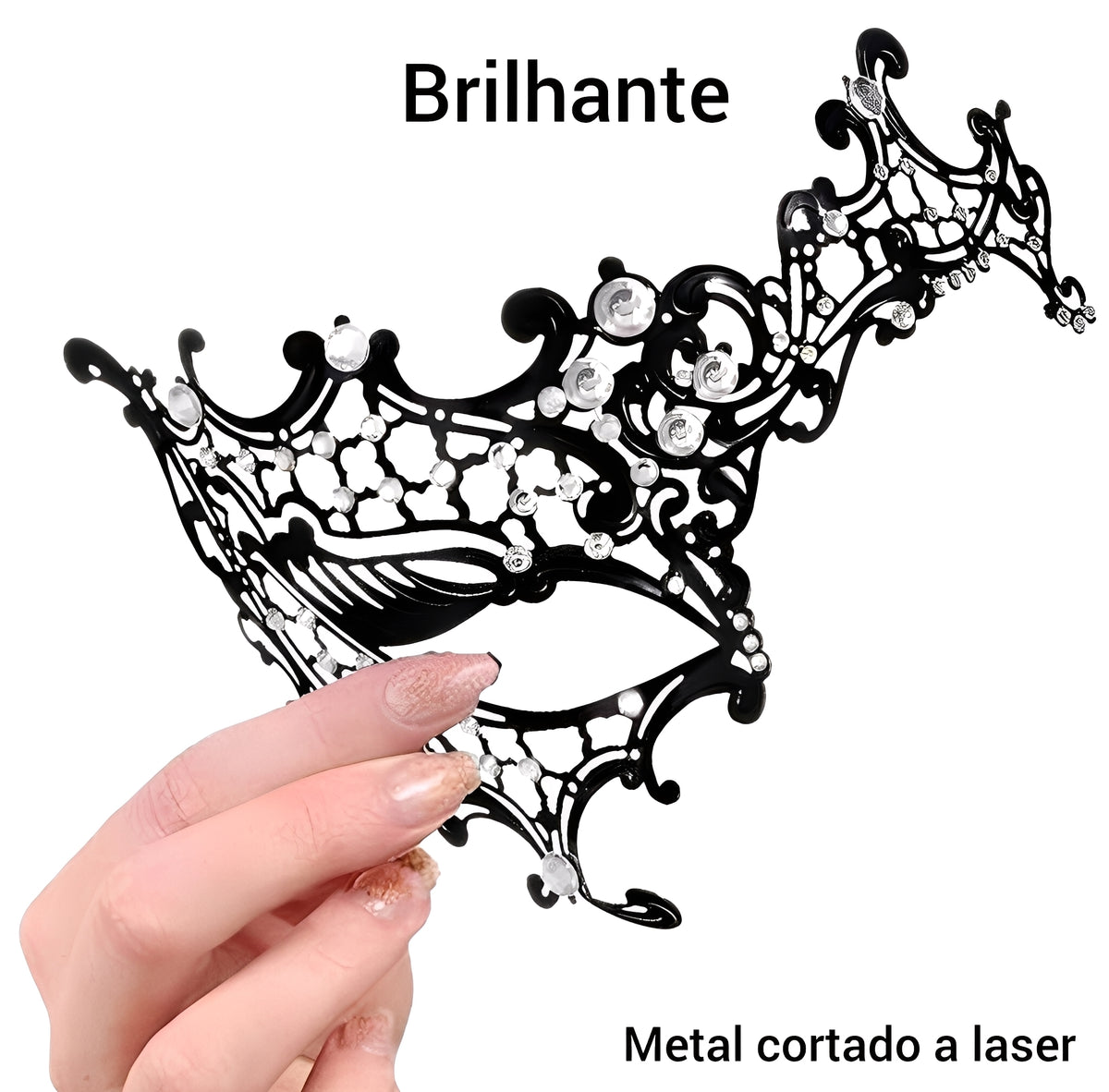 Kit Máscara Veneziana Luxo em Metal com Brilho + Máscara Clássica Preta Unissex - Fantasia de Casal, Festa à Fantasia, Baile de Máscaras, Acessório Sensual e Elegante