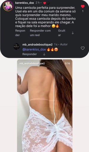 Camisola Branca em Renda Transparente com Pérolas nas Costas – Lingerie Sexy P ao GG para Presente & Noite Especial