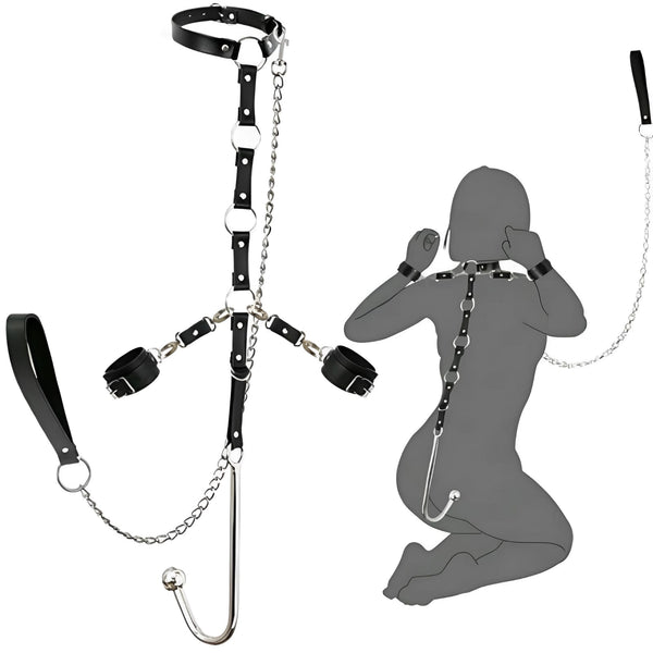Kit Bondage Preto com Gancho Plug, Coleira e Correntes – Prazer Extremo para Jogos de Dominação