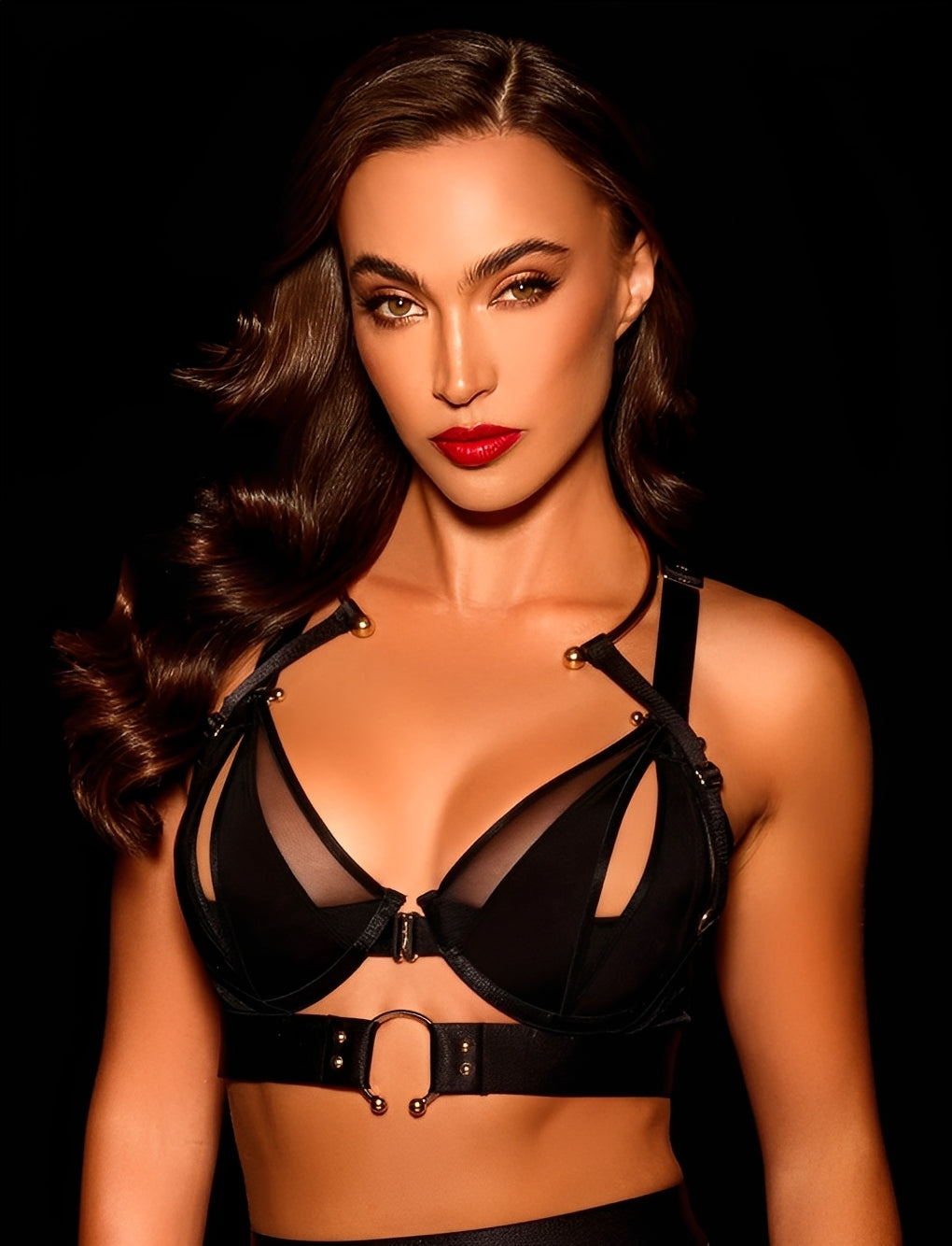 Conjunto de Lingerie Completa Preta com Cinta-Liga e Straps - Lingerie Sensual de Luxo Feminina