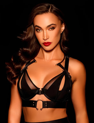 Conjunto de Lingerie Completa Preta com Cinta-Liga e Straps - Lingerie Sensual de Luxo Feminina