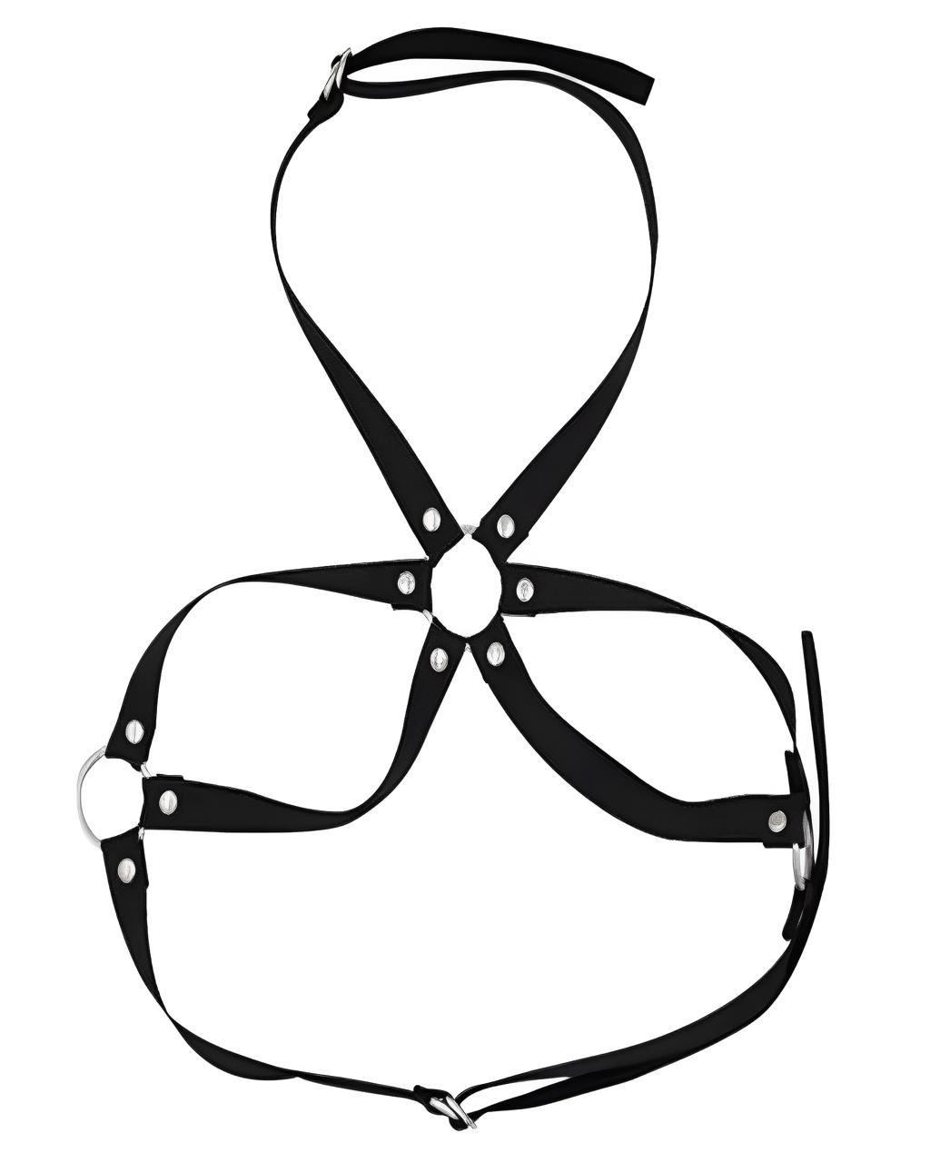 Harness Preto Peitoral Dominatrix – Cinto de Tiras Sensual com Argolas Metálicas